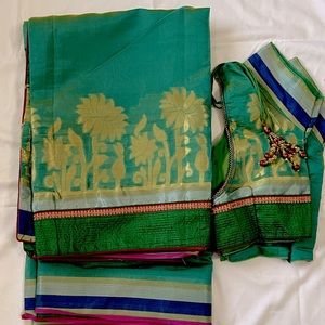 Green silk sari